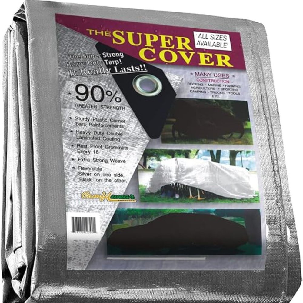 6' x 8' Heavy Duty Silver/Black Waterproof UV Blocking 10 Mil Poly Tarp